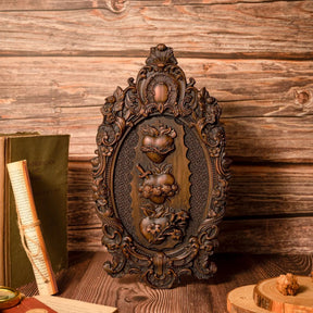 Decoracao_Tres_Coracoes_Sagrados_em_Madeira