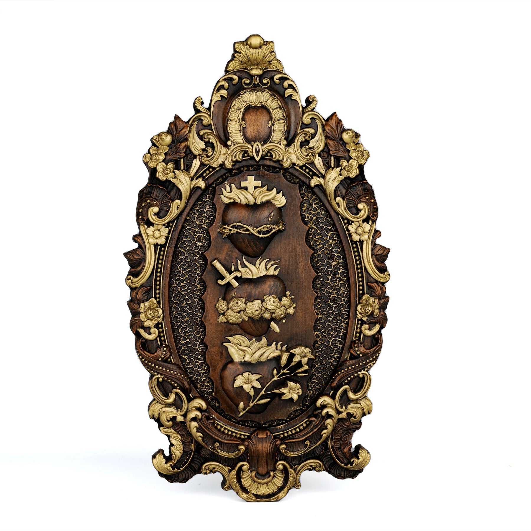 Decoracao_Tres_Coracoes_Sagrados_em_Madeira