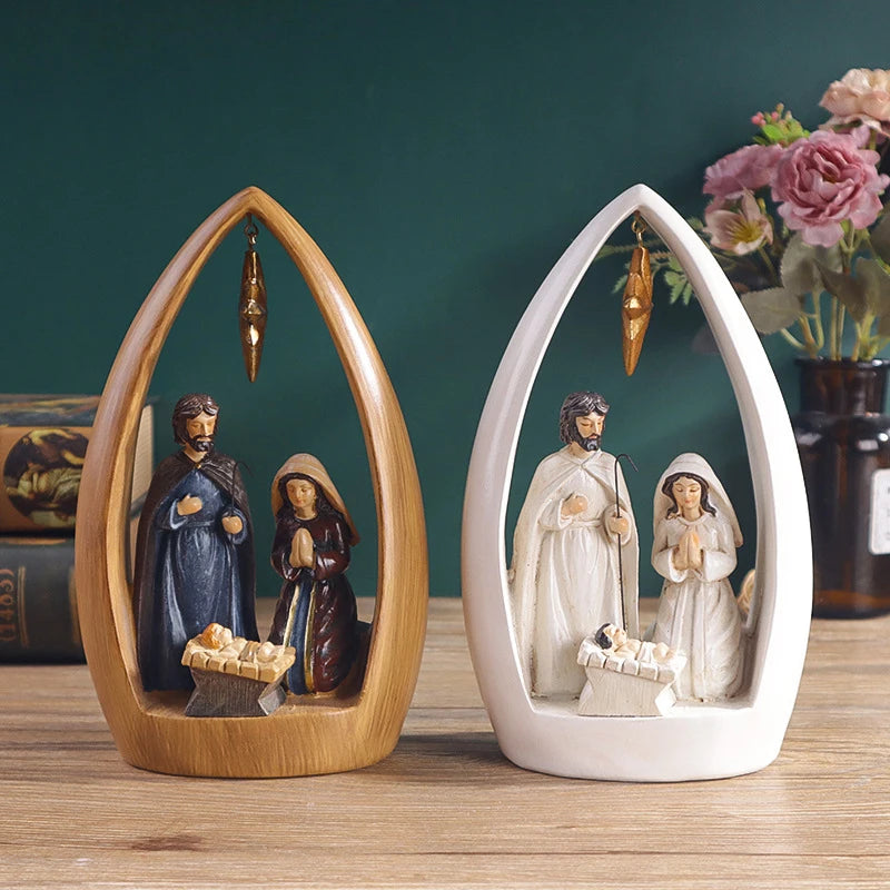 Christianity Birth of Jesus Resin Sculpture Ornament,Holy Father&Virgin Mary&Child Statue,Home Decoration Craft,Christmas Gift