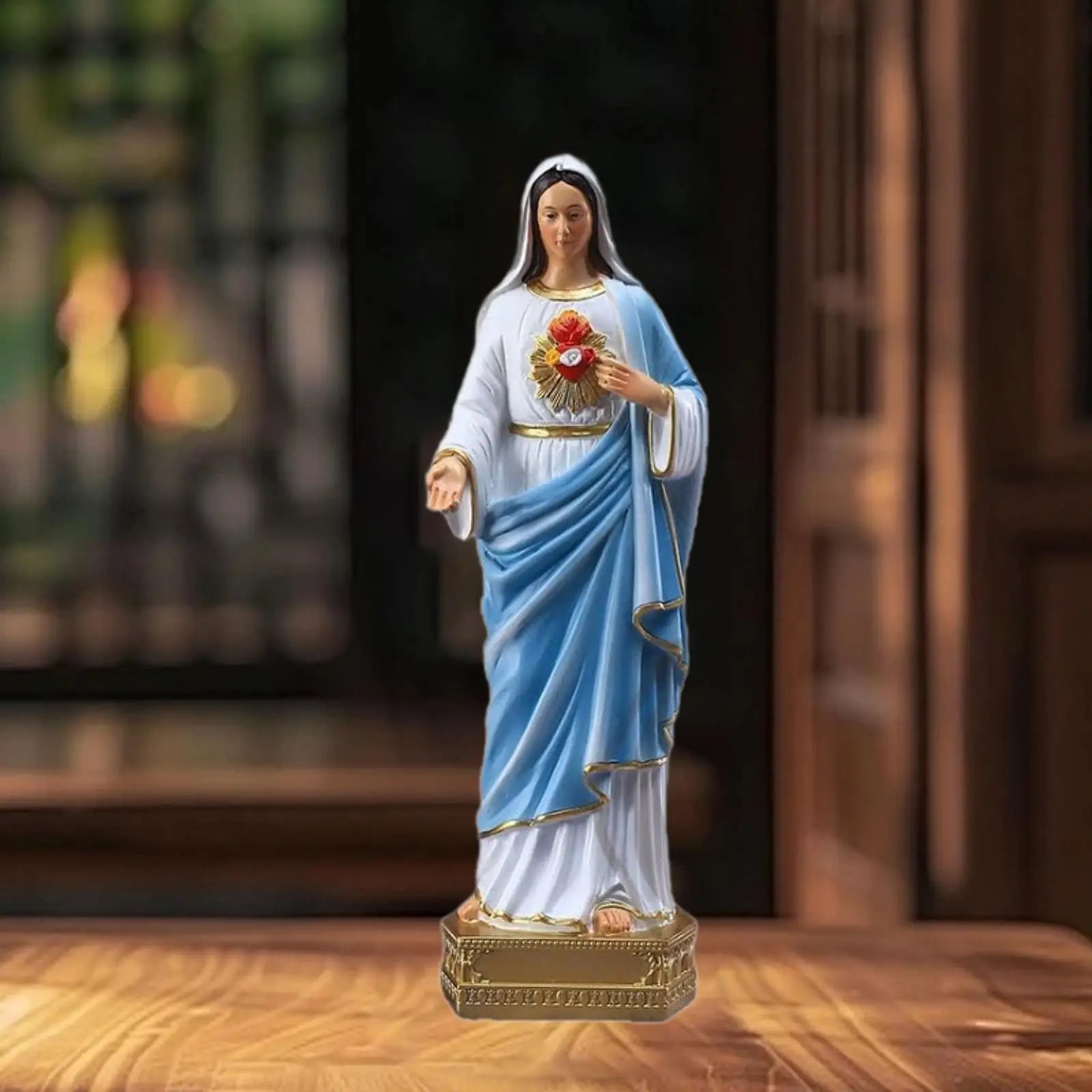 Holy Mary Figurine Home Decor Collectible Resin Ornament for Bookshelf Bedside Table Living Room Bedroom Housewarming Gift