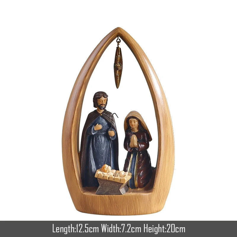 Christianity Birth of Jesus Resin Sculpture Ornament,Holy Father&Virgin Mary&Child Statue,Home Decoration Craft,Christmas Gift