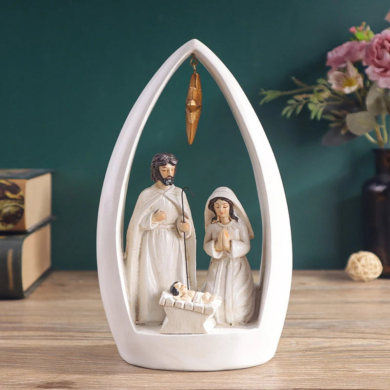 Christianity Birth of Jesus Resin Sculpture Ornament,Holy Father&Virgin Mary&Child Statue,Home Decoration Craft,Christmas Gift