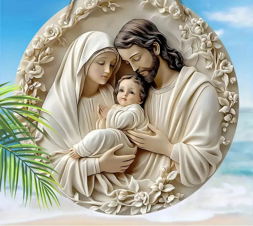 1/2pcs 2D Baptism Pray Faith Theme Family Wooden 7.9Inch/20cm Round Hanging Sign Wall or Door Decor Wall Art, Outdoor Courtyard