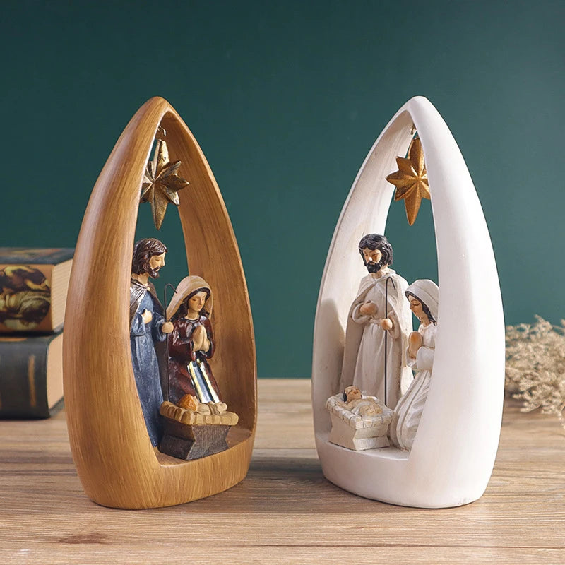 Christianity Birth of Jesus Resin Sculpture Ornament,Holy Father&Virgin Mary&Child Statue,Home Decoration Craft,Christmas Gift
